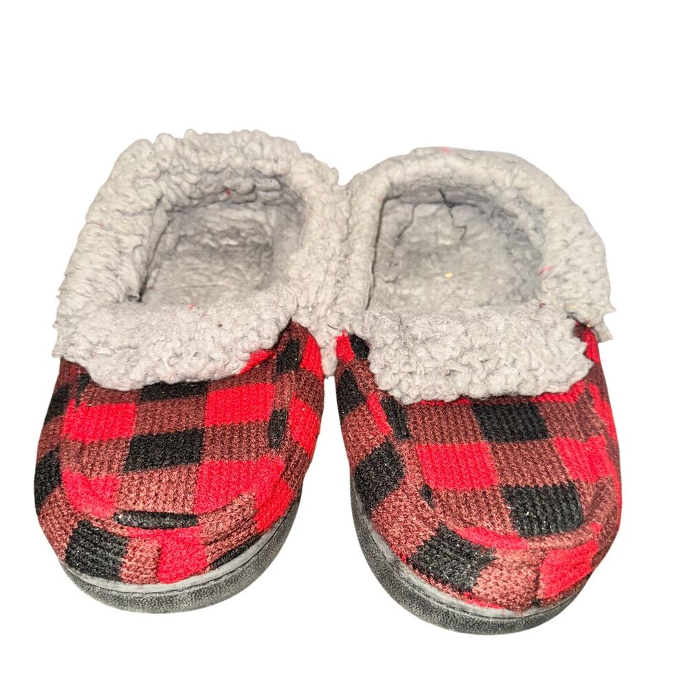MukLuks Anais Mocassin Slippers Womens Size L 9-10 Red Black Buffalo Plaid Lined